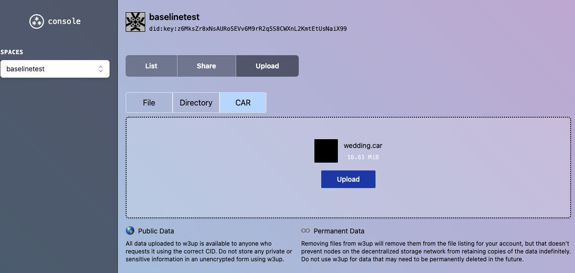 ipfs web3.storage car uplaod